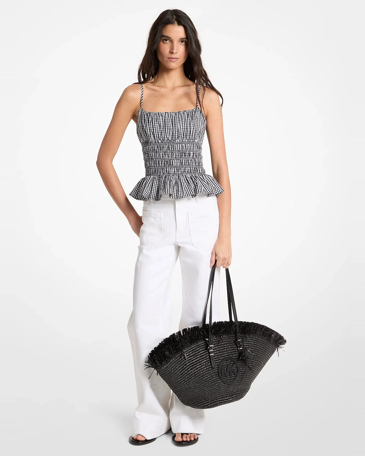 Michael Kors топ из хлопка в клетку гингем со сборками — 1