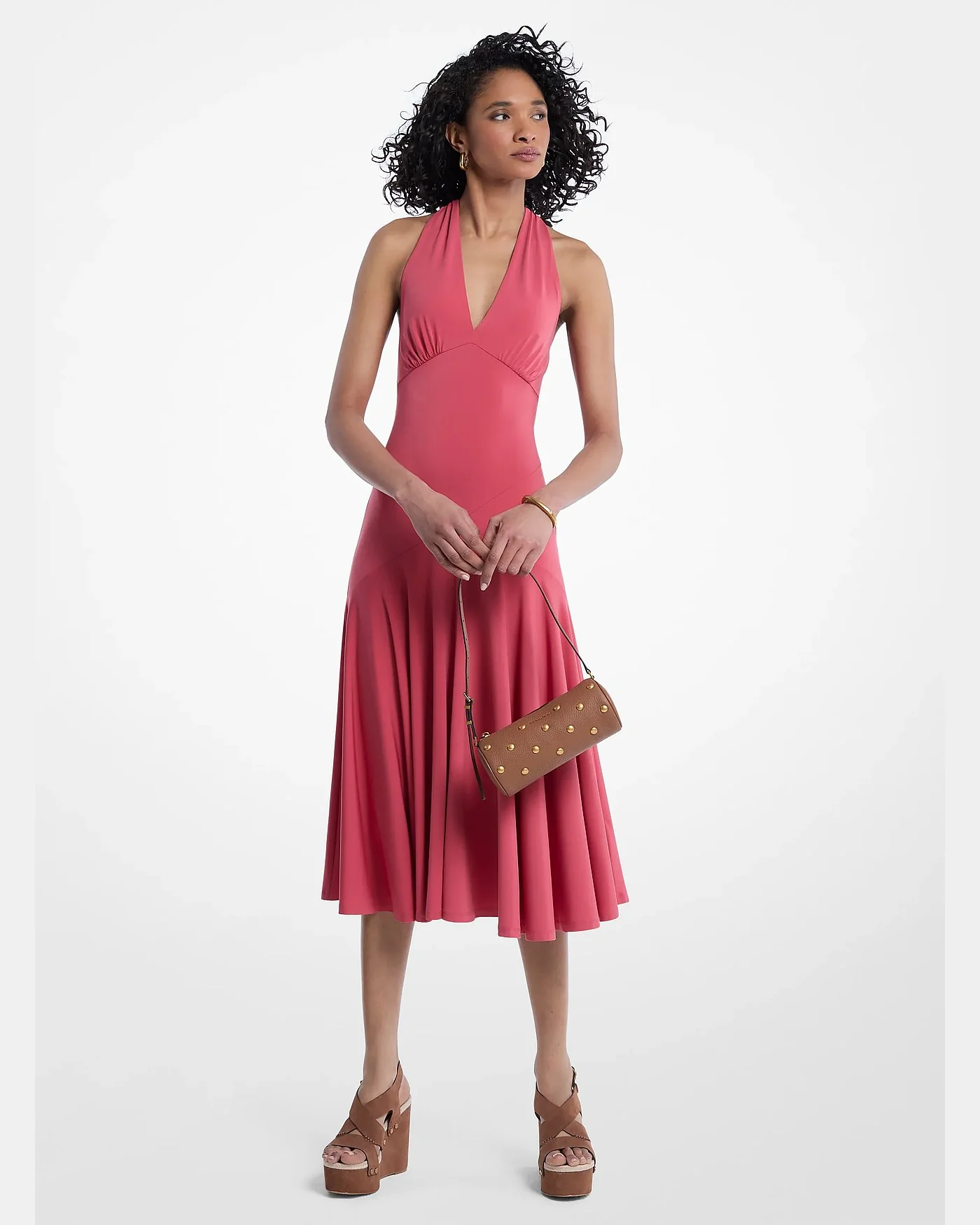Платье-халтер Michael Kors из матового джерси, ягодно-розовое — 1