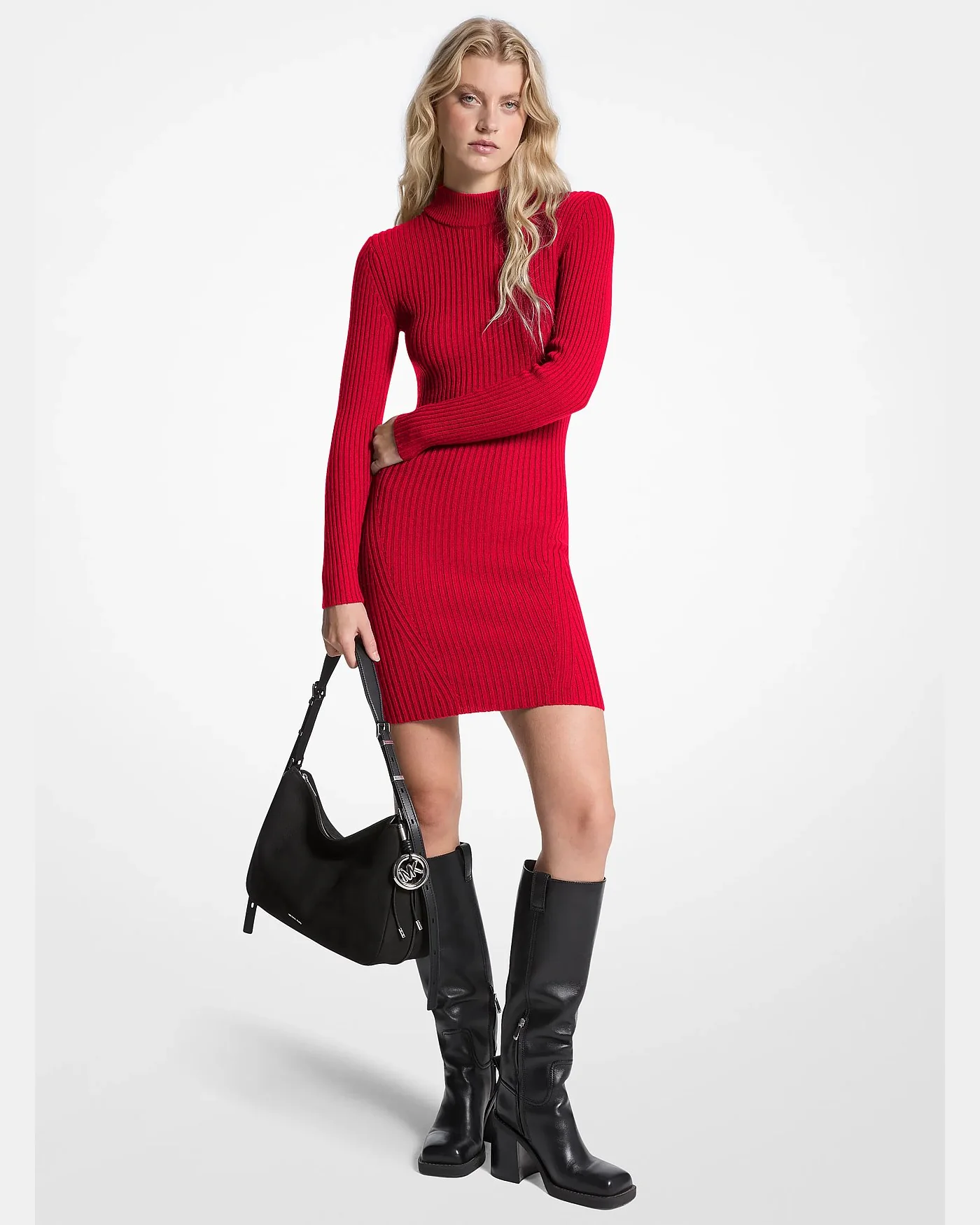 Michael Kors — платье в рубчик из эластичной шерсти с воротником-стойкой — 1