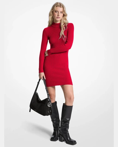 Michael Kors — платье в рубчик из эластичной шерсти с воротником-стойкой