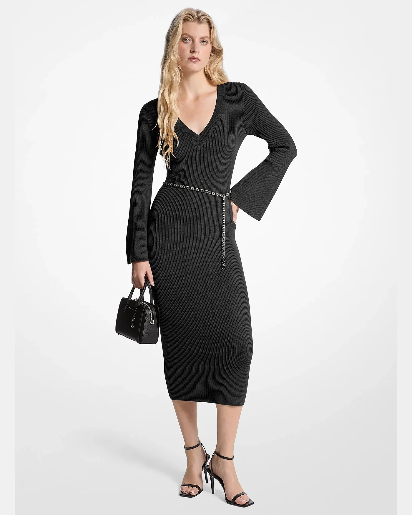 Платье-миди Michael Kors из шерсти с поясом на цепочке — 1