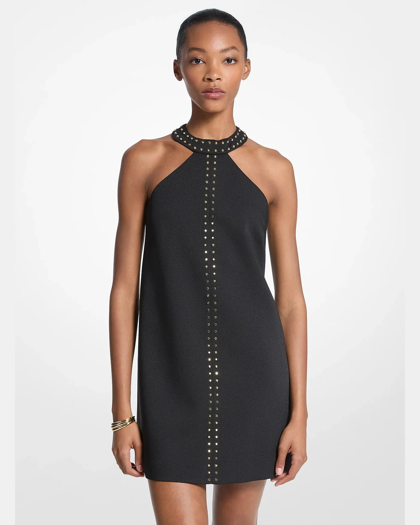 Мини-платье-халтер Michael Kors из стретч-крепа со стразами — 1