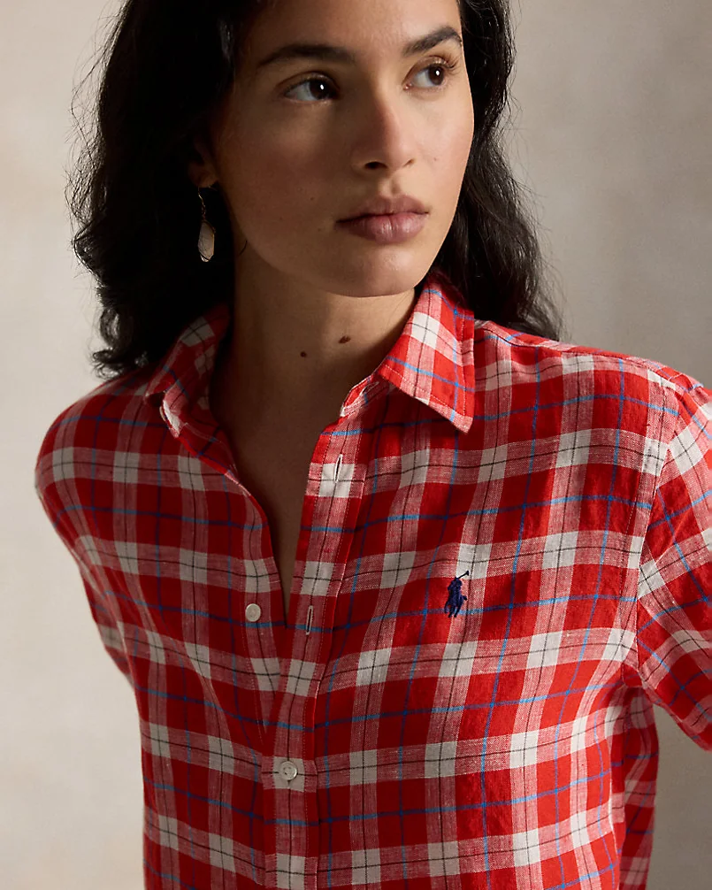 Рубашка Ralph Lauren Classic Fit из льна в клетку — 5