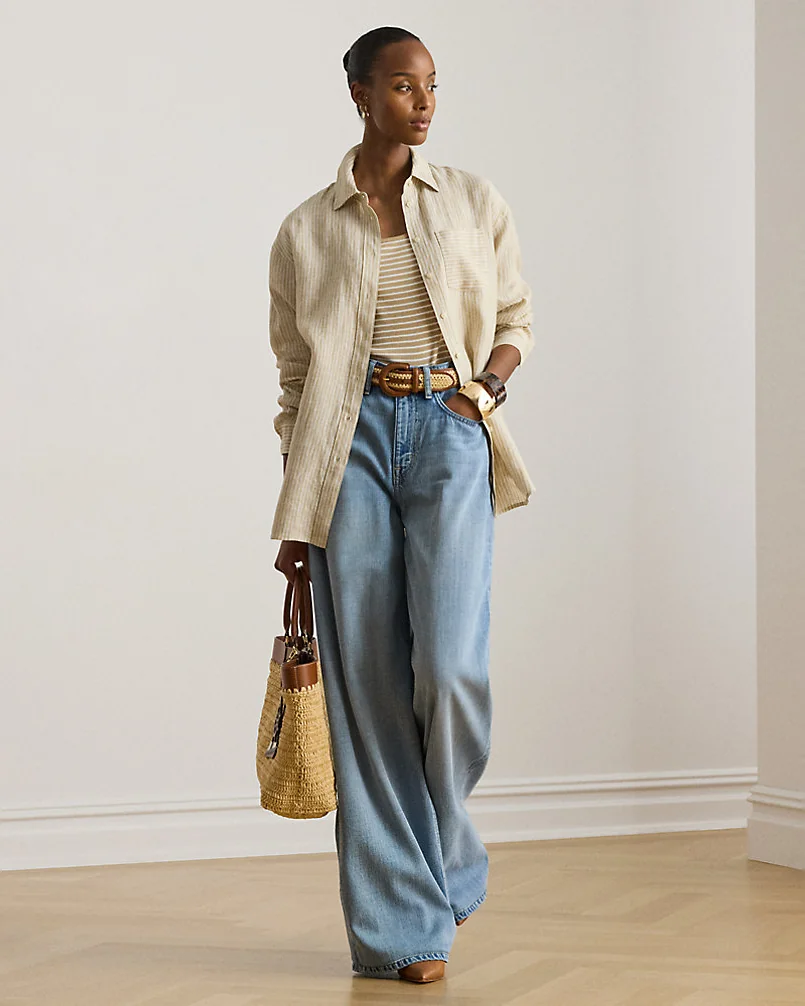 Свободная льняная рубашка в полоску Ralph Lauren — 3