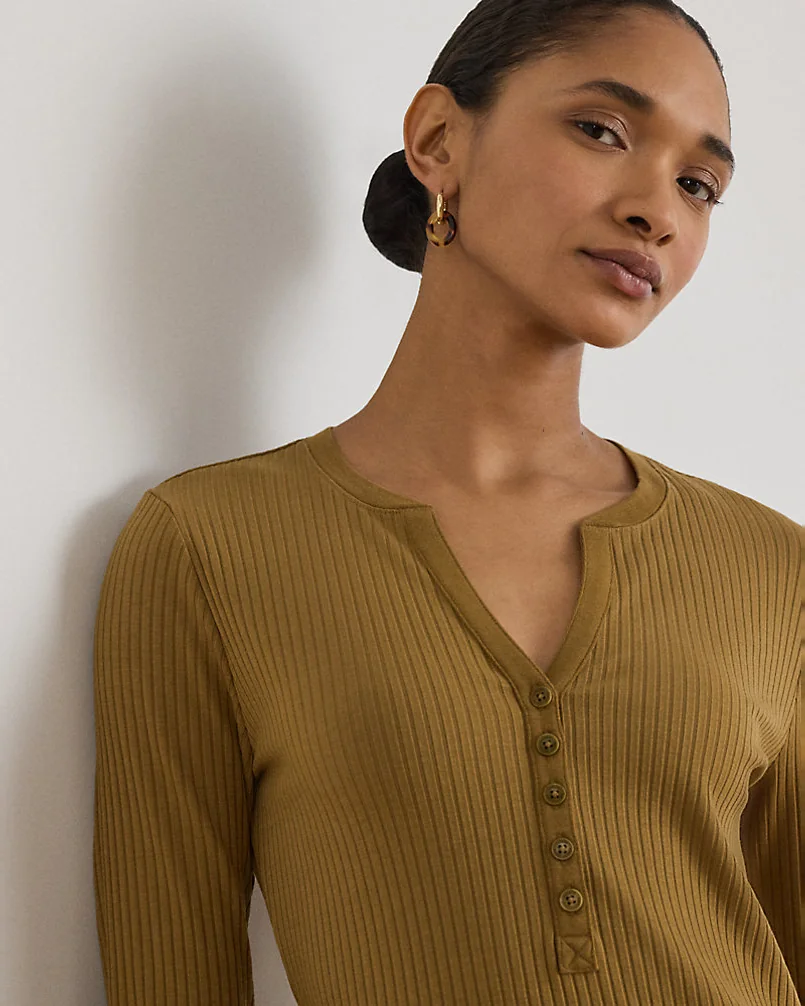 Платье миди Henley из трикотажа в рубчик — 5