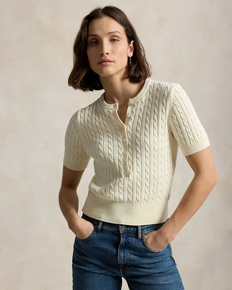 Свитер-хенли с коротким рукавом мини-косами Ralph Lauren — 1