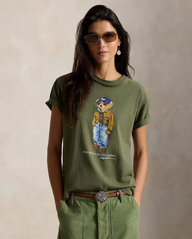 Футболка Polo Bear из хлопкового джерси оливковая — 1