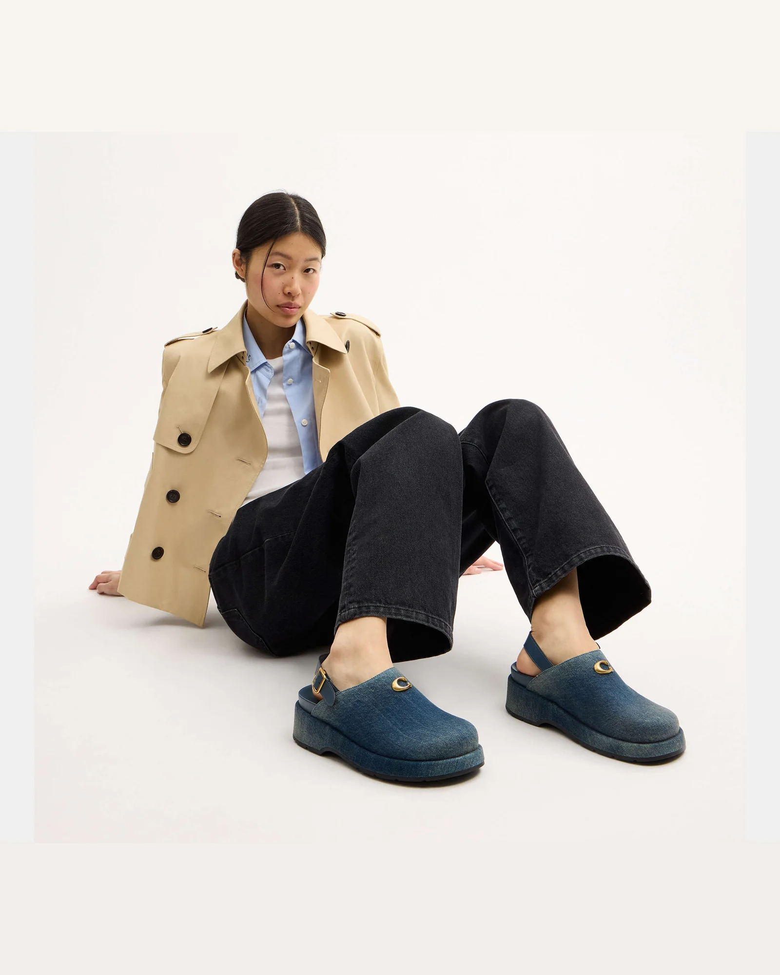 Сабо Coach Sculpted C джинсовые на платформе, синие — 8