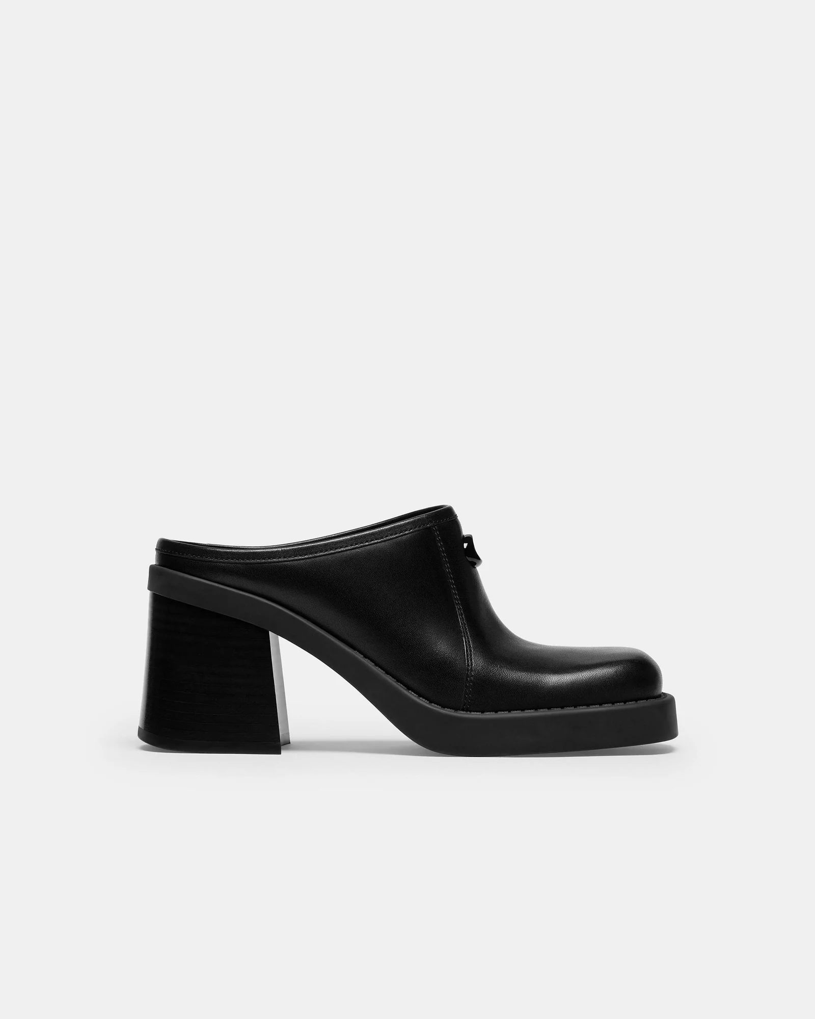 Мюли Coach Sculpted C на блочном каблуке, чёрная кожа — 12