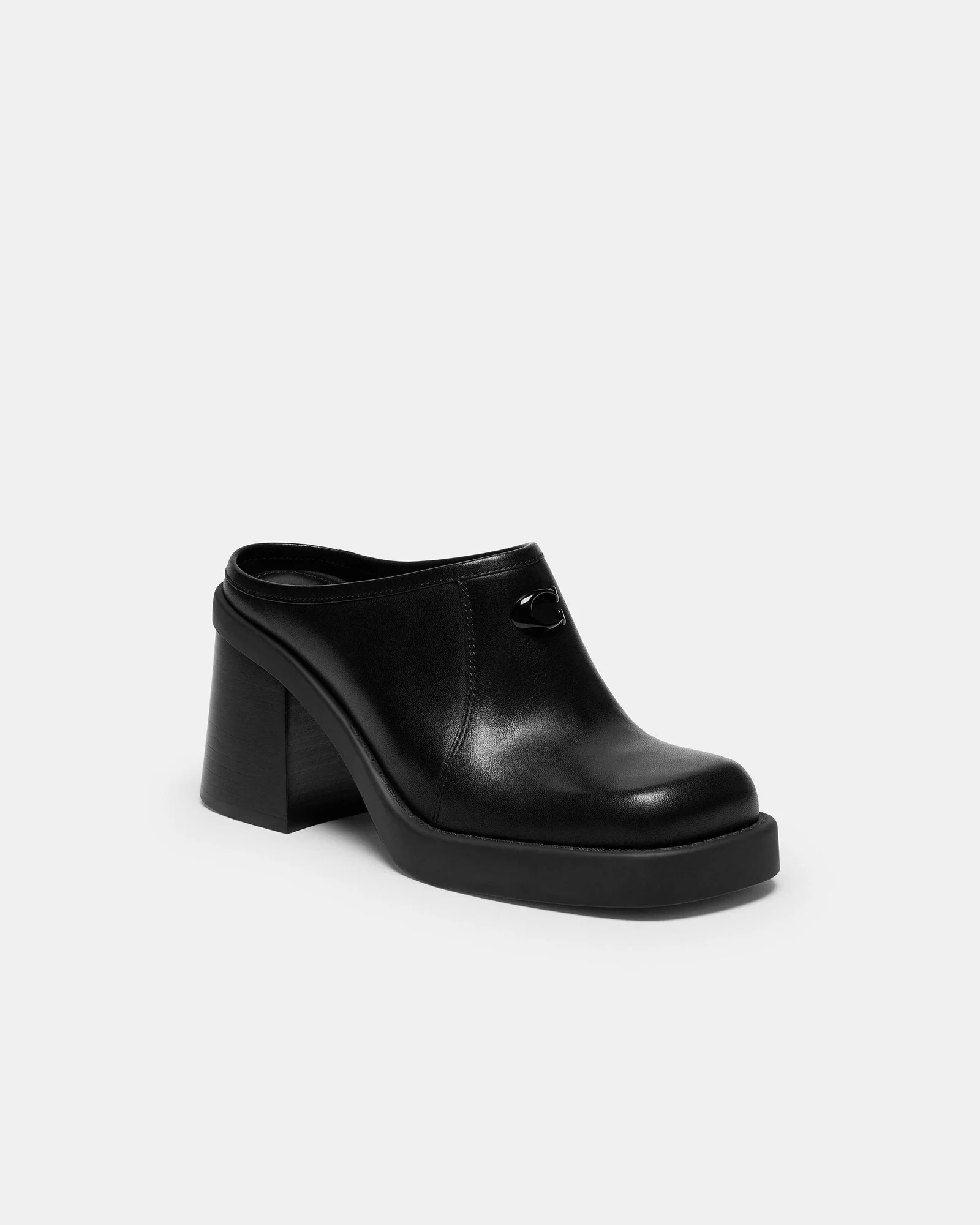 Мюли Coach Sculpted C на блочном каблуке, чёрная кожа — 8