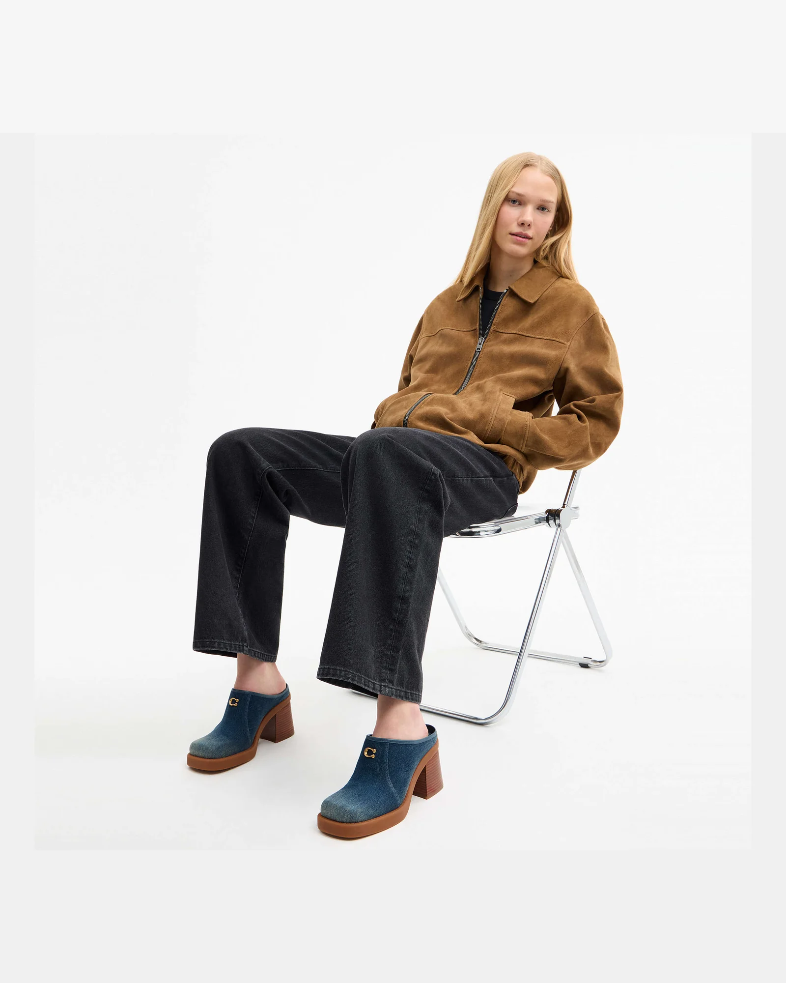 Мюли Coach Sculpted C на каблуке, тёмно-синий деним — 14