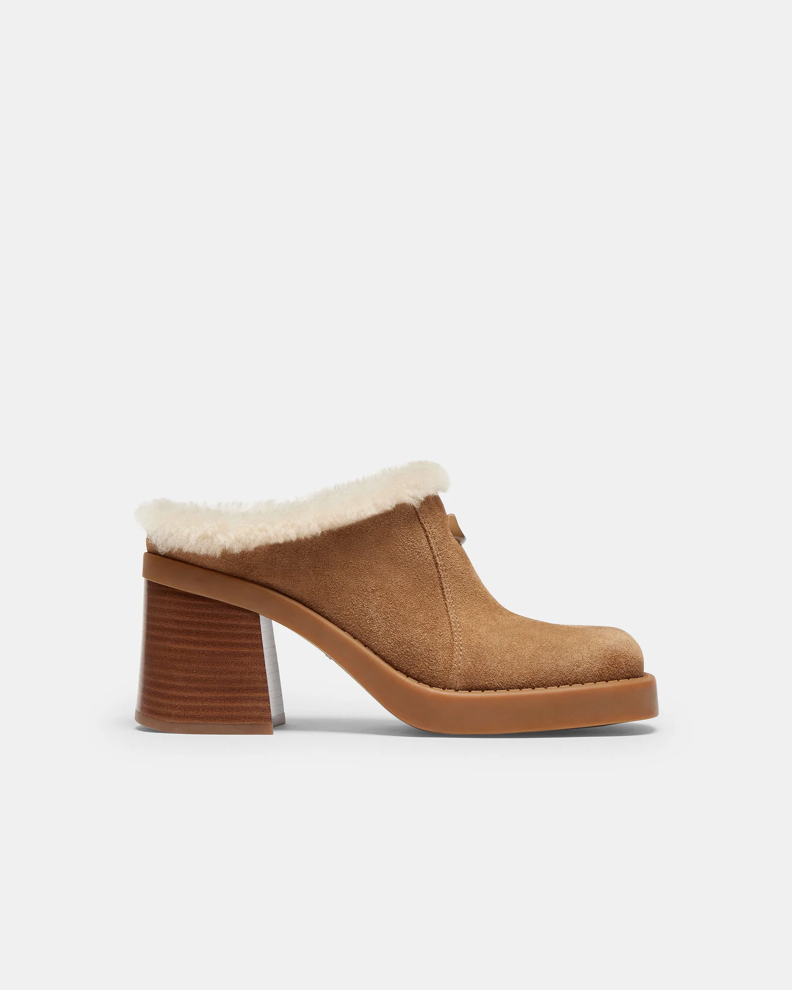 Мюли Coach Sculpted C на каблуке, замша с мехом — 2