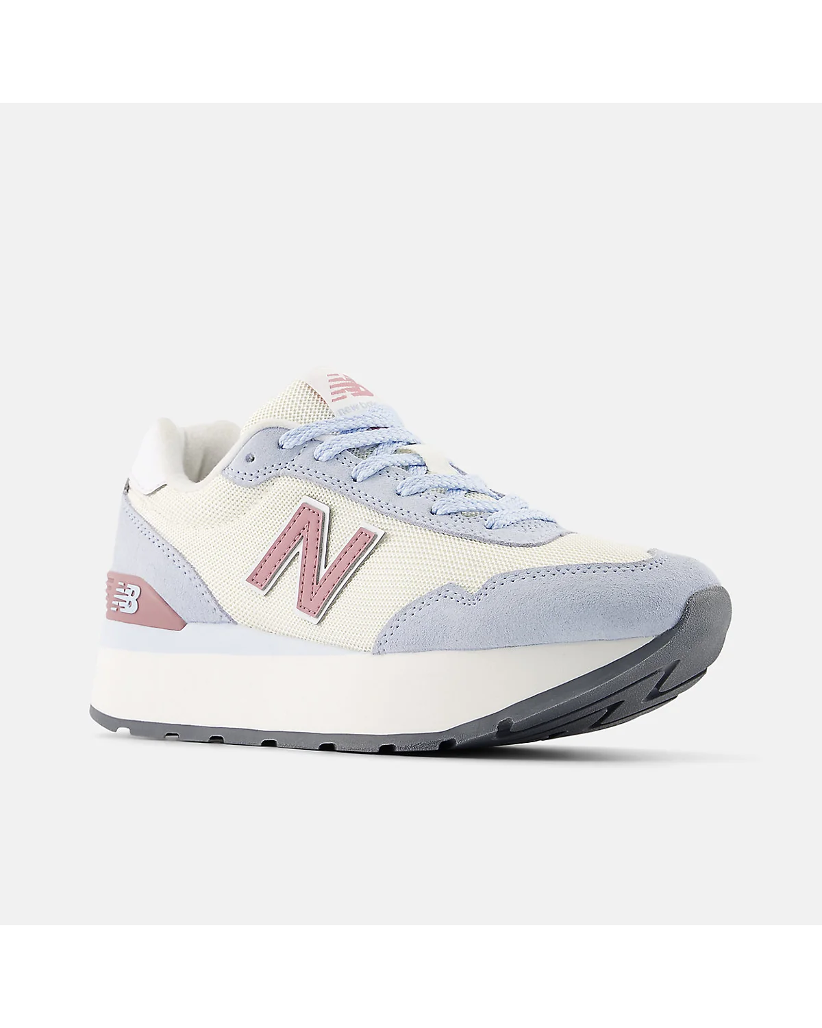 Кроссовки New Balance 515H синие, вид спереди, видна розовая пятка.