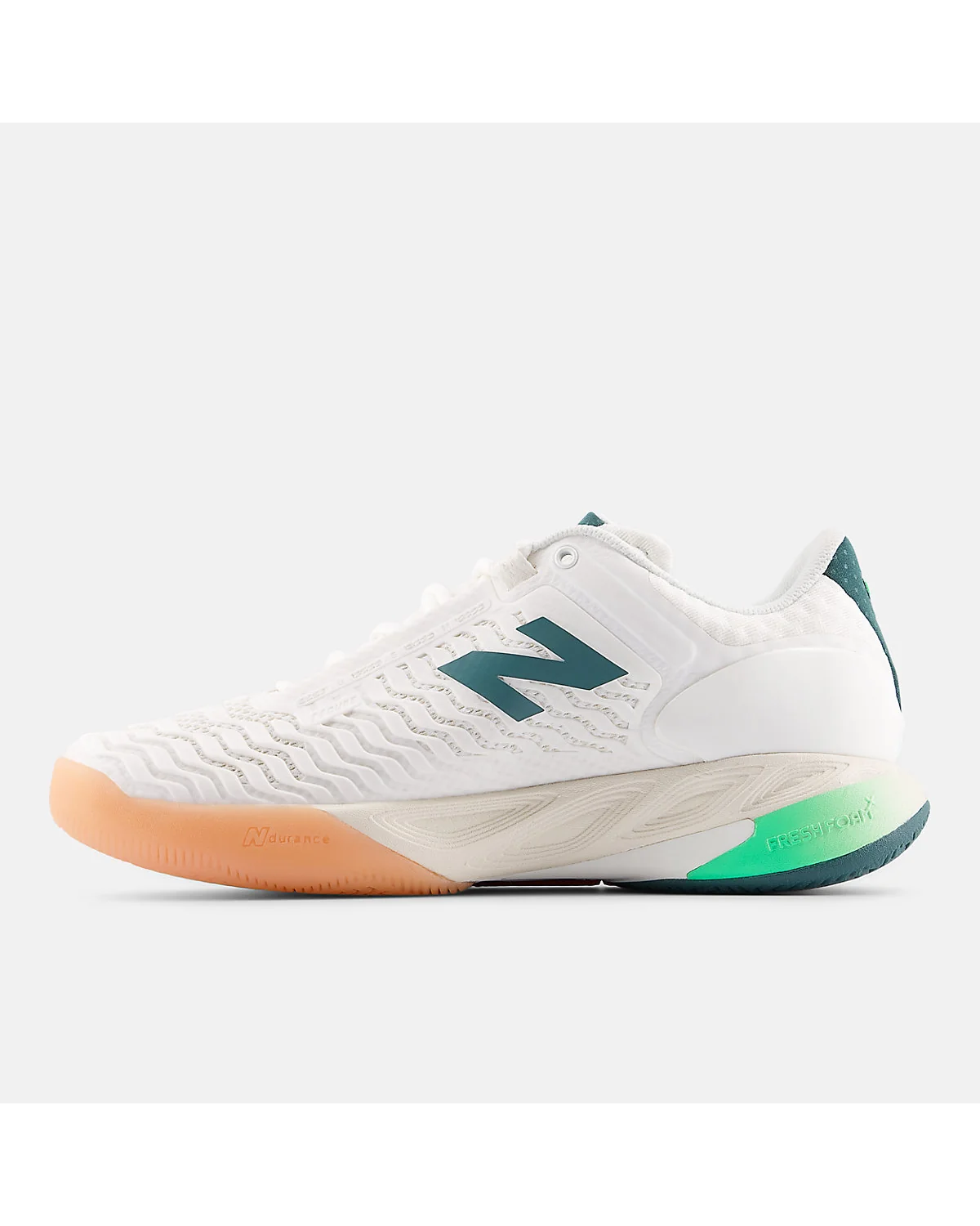 Подошва кроссовок New Balance Fresh Foam X CT-Rally v2 с персиковым и зелёным паттерном