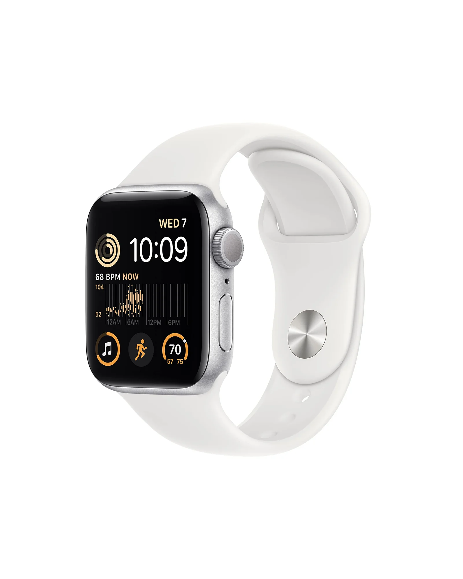 Apple Watch SE 2nd Gen, 40mm, серебристый корпус, белый спортивный ремешок — серебристый