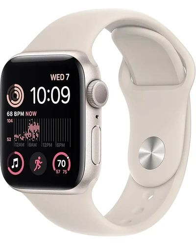 Apple Watch SE 2nd Gen, 40mm, серебристый корпус, белый спортивный ремешок