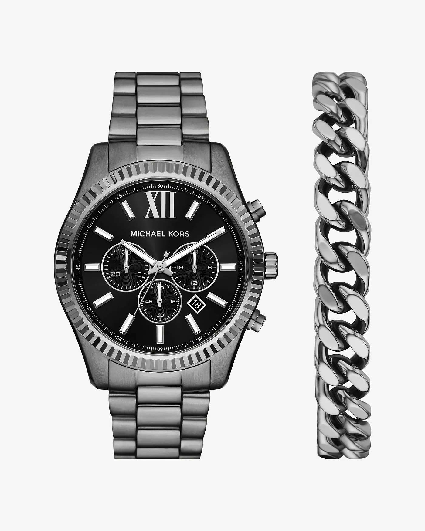 Michael Kors Oversized Lexington — комплект часы и браслет цвета оружейная сталь — 1