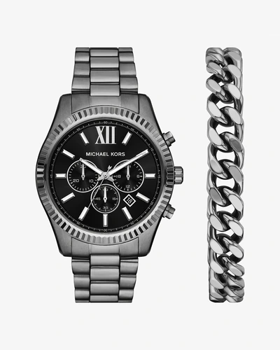 Michael Kors Oversized Lexington — комплект часы и браслет цвета оружейная сталь