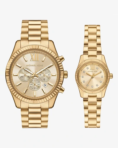Парные часы Michael Kors Lexington His and Hers золотистого цвета, комплект для двоих