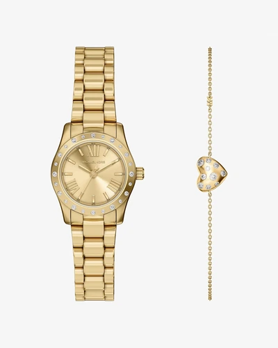 Комплект Michael Kors Petite Lexington: часы с паве и браслет-сердечко