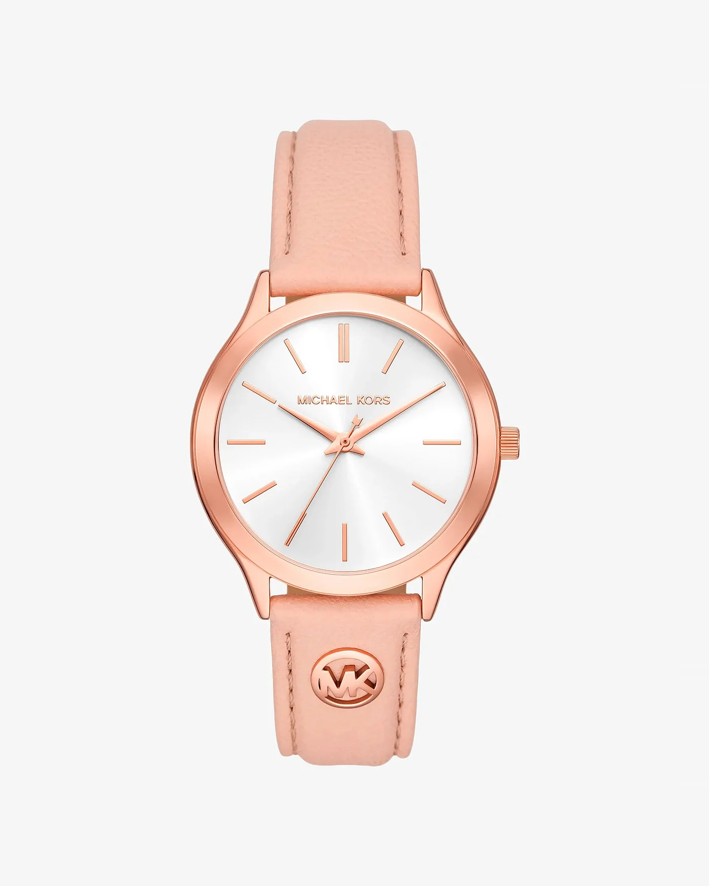 Женские часы Michael Kors Slim Runway с корпусом цвета розового золота и розовым кожаным ремешком — 1
