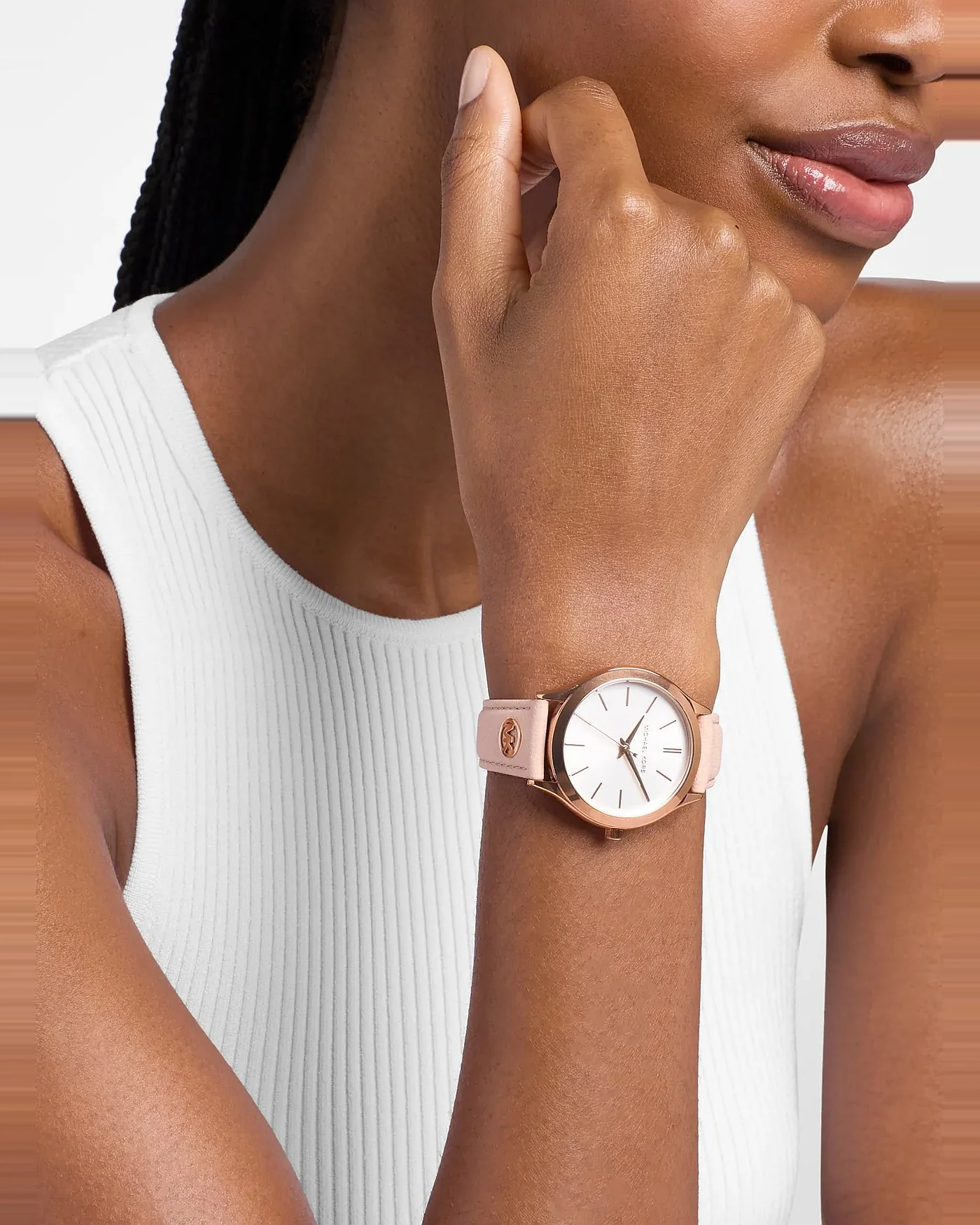 Женские часы Michael Kors Slim Runway с корпусом цвета розового золота и розовым кожаным ремешком — 4