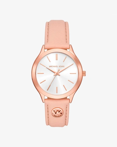 Женские часы Michael Kors Slim Runway с корпусом цвета розового золота и розовым кожаным ремешком