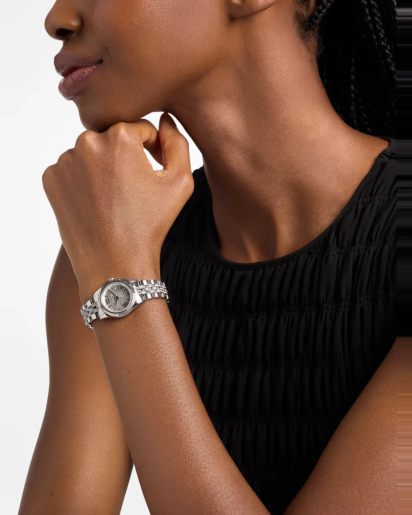 Женские часы Michael Kors Petite Lexington серебристого цвета с паве — 6