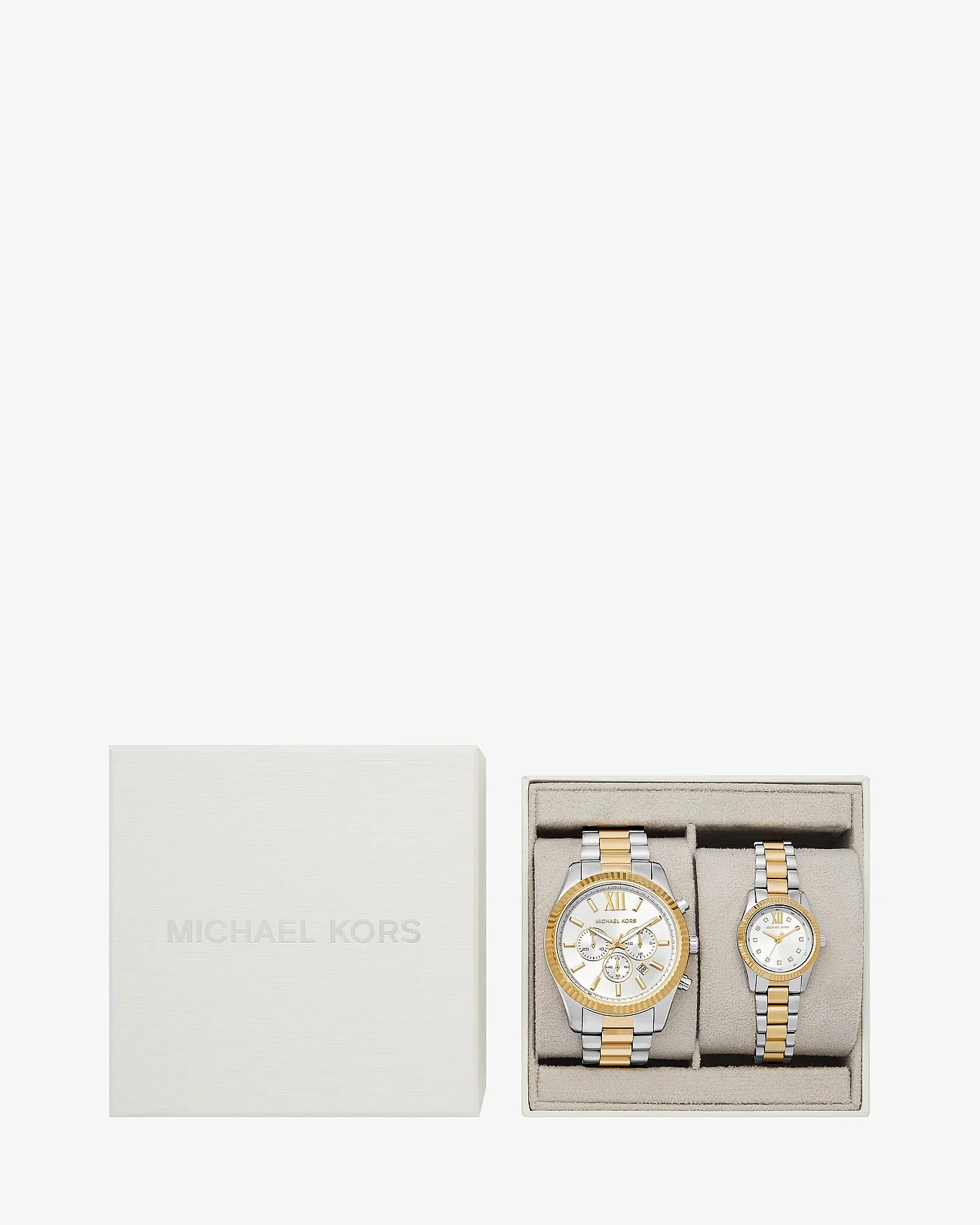 Часы Michael Kors Lexington комплект для него и для неё золотисто-серебристого цвета — 4