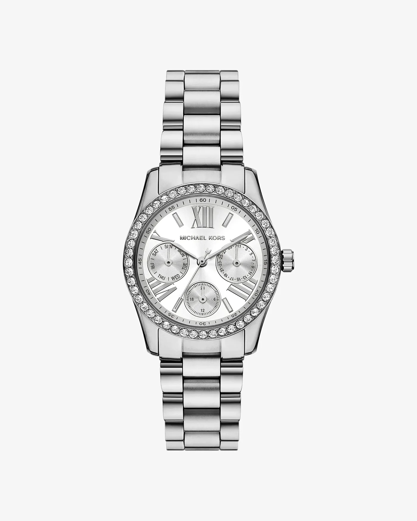 Часы Michael Kors Mini Lexington с паве и римскими цифрами, серебристые — 1