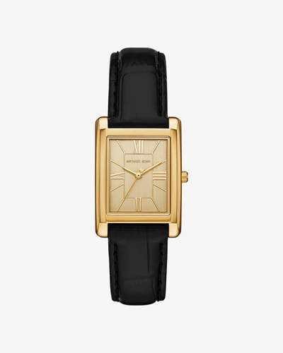 Часы Michael Kors Essex золотистые с ремешком под крокодила, черные
