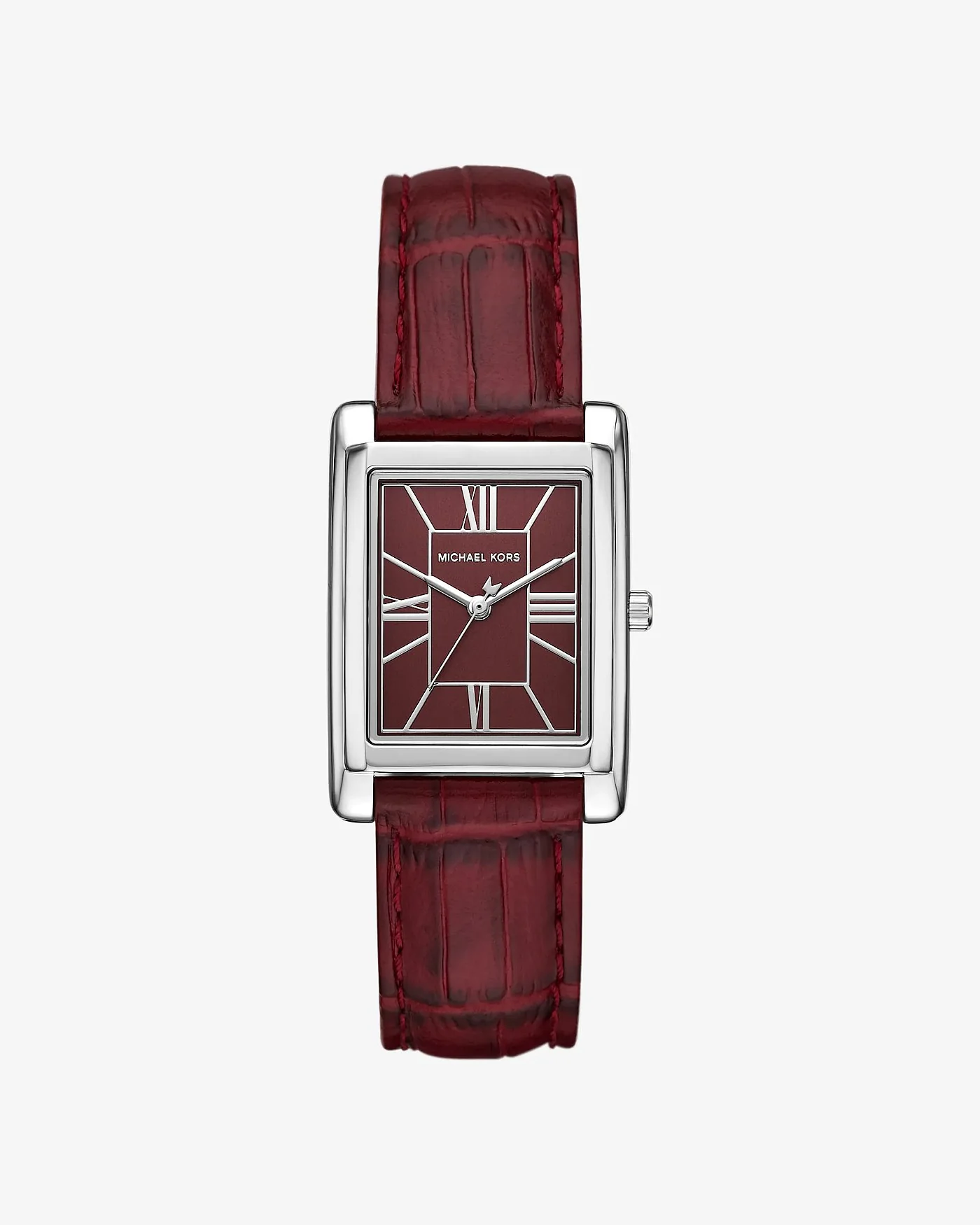 Часы Michael Kors Essex серебристые с ремешком под крокодила, бордовые — 1