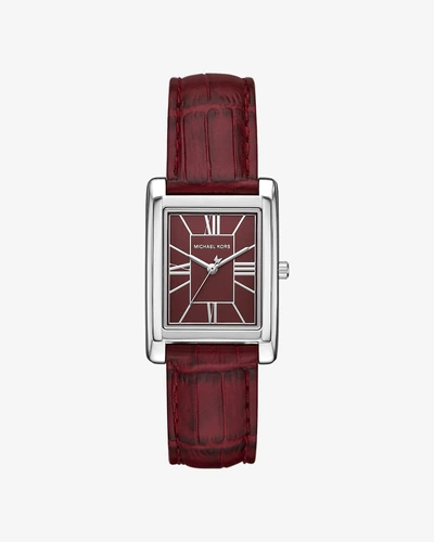 Часы Michael Kors Essex серебристые с ремешком под крокодила, бордовые