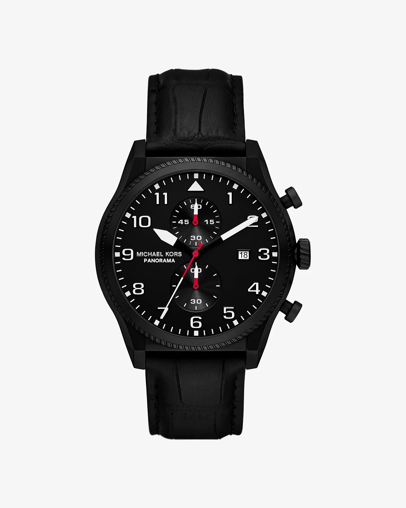 Мужские часы Michael Kors Oversized Panorama чёрного цвета с ремешком под кожу крокодила — 1