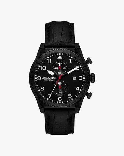 Мужские часы Michael Kors Oversized Panorama чёрного цвета с ремешком под кожу крокодила