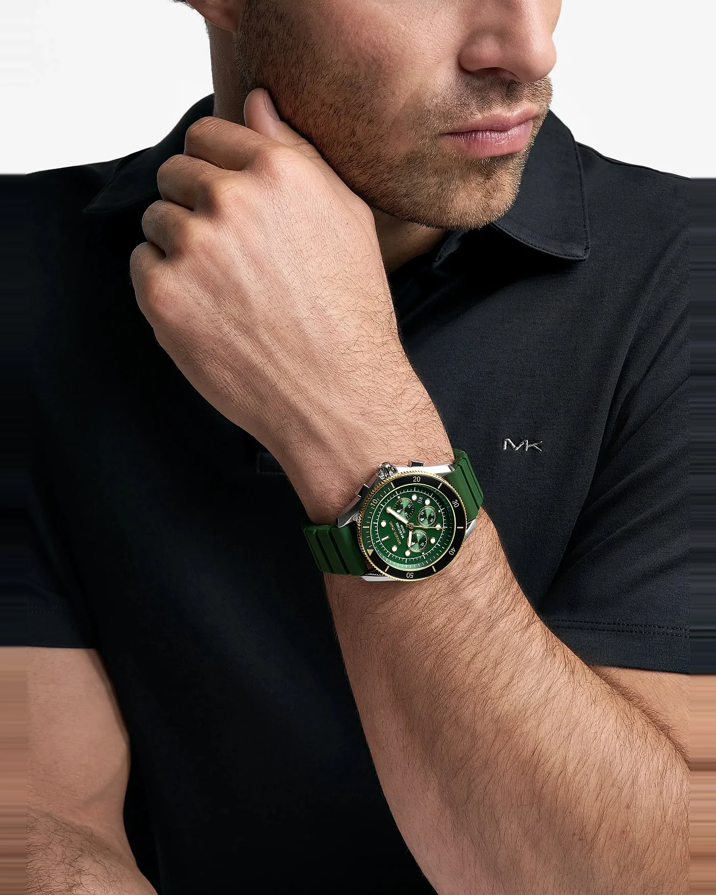 Мужские часы Michael Kors Oversized Maritime зелёного цвета с силиконовым ремешком — 5