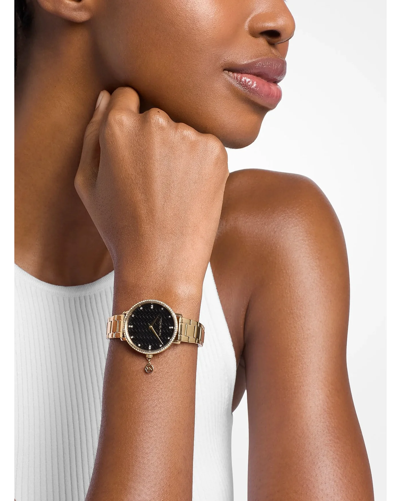 Женские часы Michael Kors Mini Pyper с кристаллами и золотистым браслетом — 4