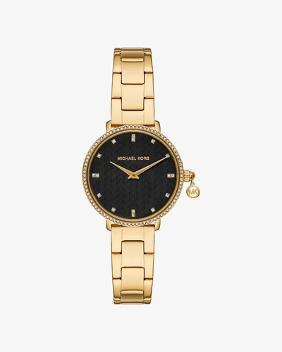 Женские часы Michael Kors Mini Pyper с кристаллами и золотистым браслетом
