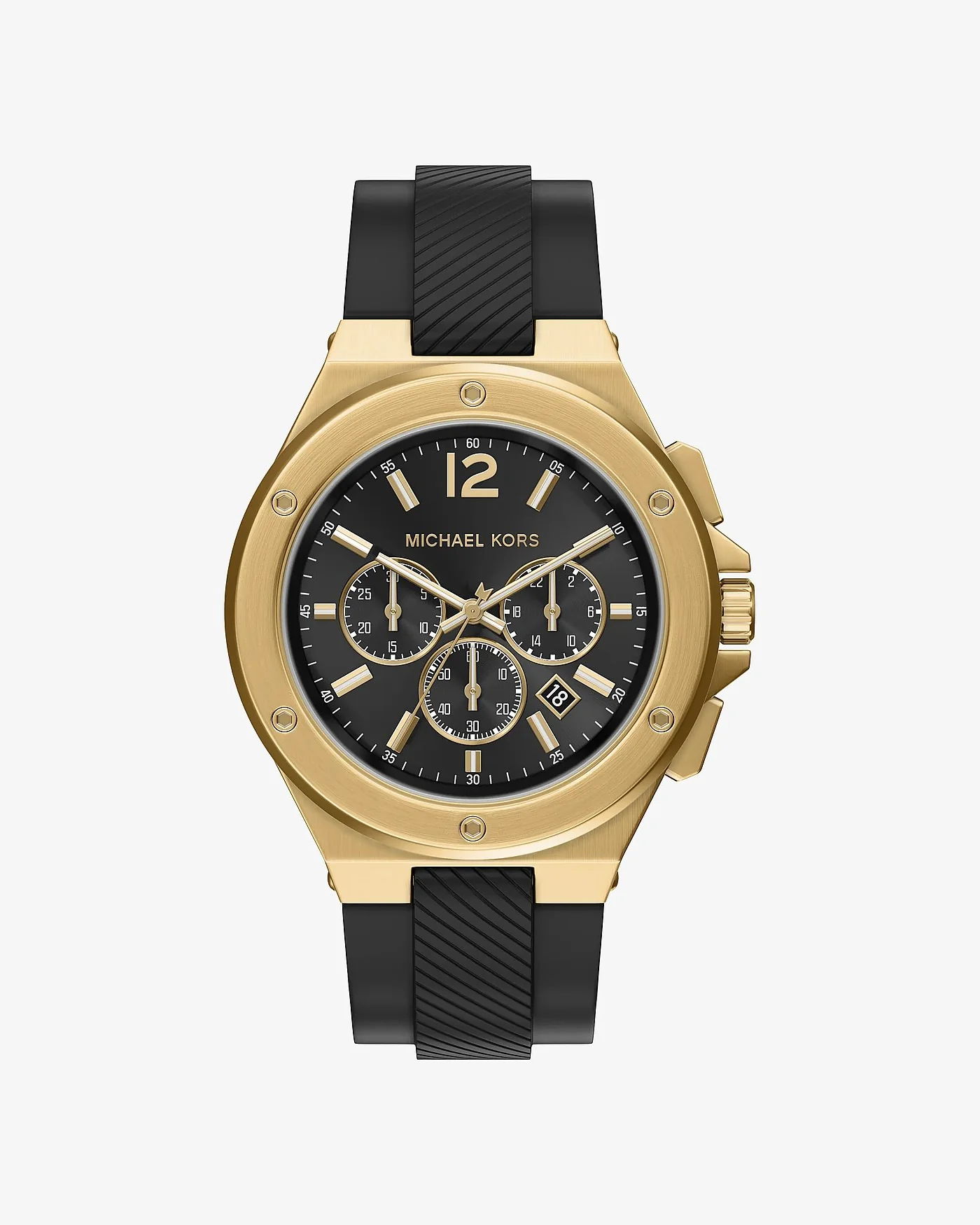 Наручные часы Michael Kors Овёрсайз Lennox золотистого тона на силиконовом ремешке — 1