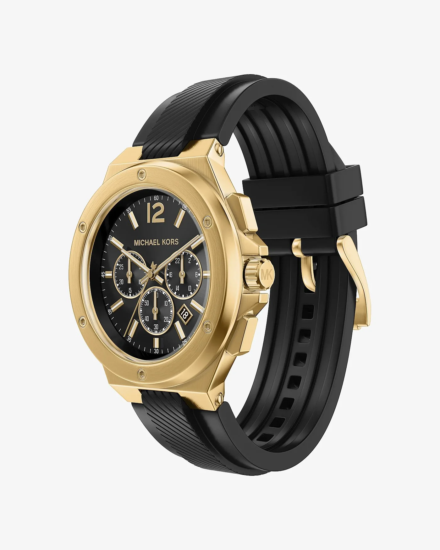 Наручные часы Michael Kors Овёрсайз Lennox золотистого тона на силиконовом ремешке — 5
