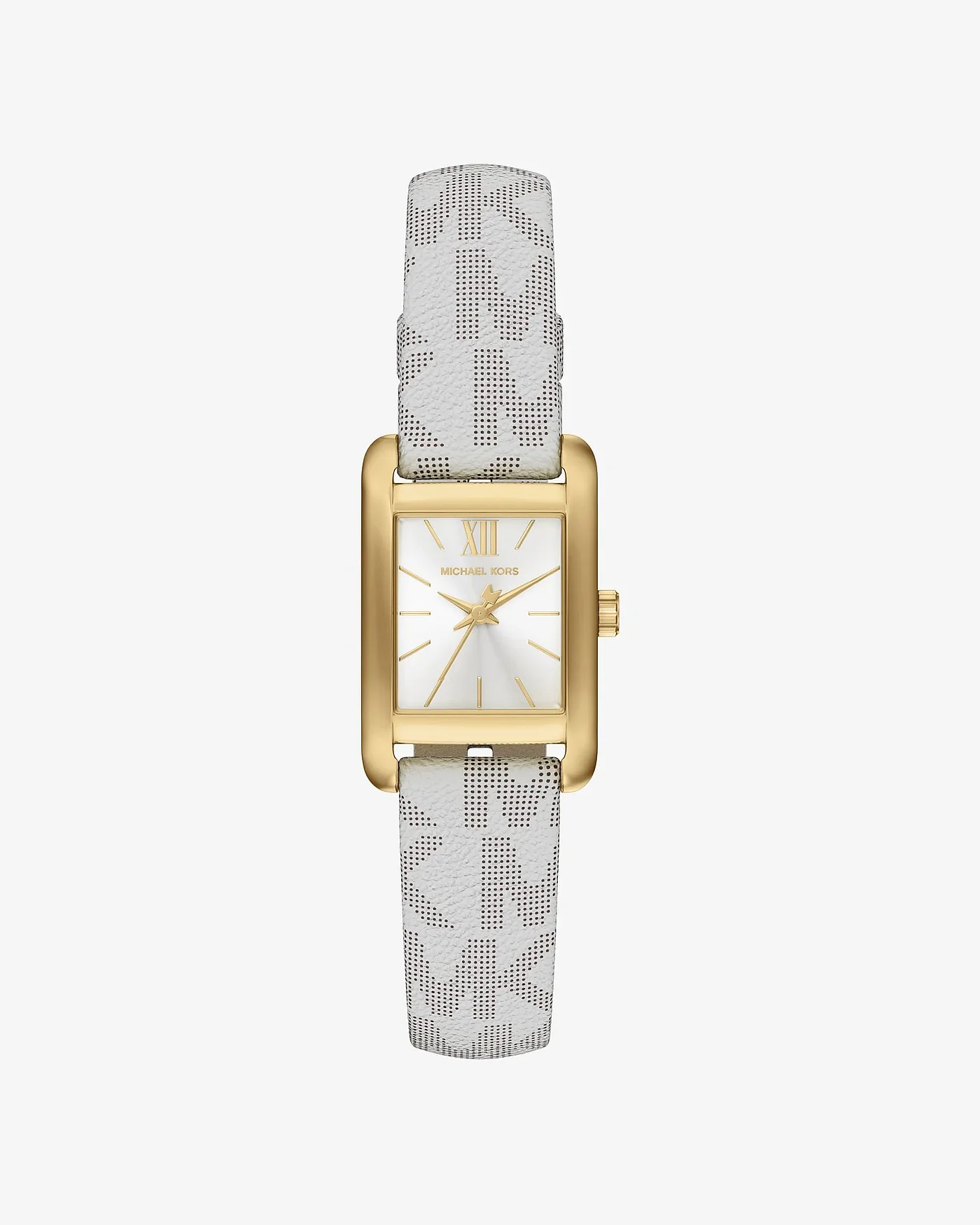 Наручные часы Michael Kors Мини Monroe золотистого тона на ремешке с монограммой, светлый ремешок — 1
