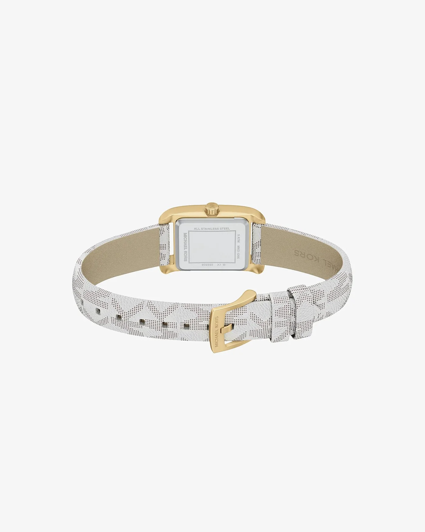 Наручные часы Michael Kors Мини Monroe золотистого тона на ремешке с монограммой, светлый ремешок — 4