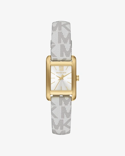 Наручные часы Michael Kors Мини Monroe золотистого тона на ремешке с монограммой, светлый ремешок