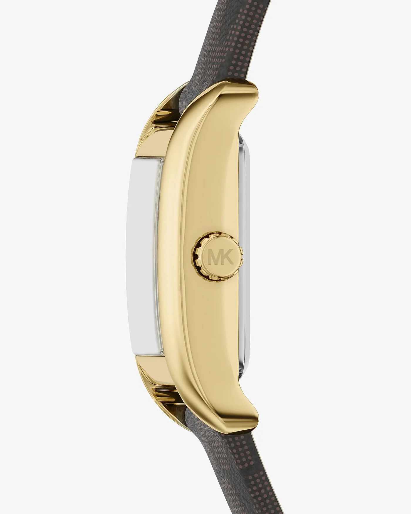 Наручные часы Michael Kors Мини Monroe золотистого тона на ремешке с монограммой, тёмный ремешок — 2