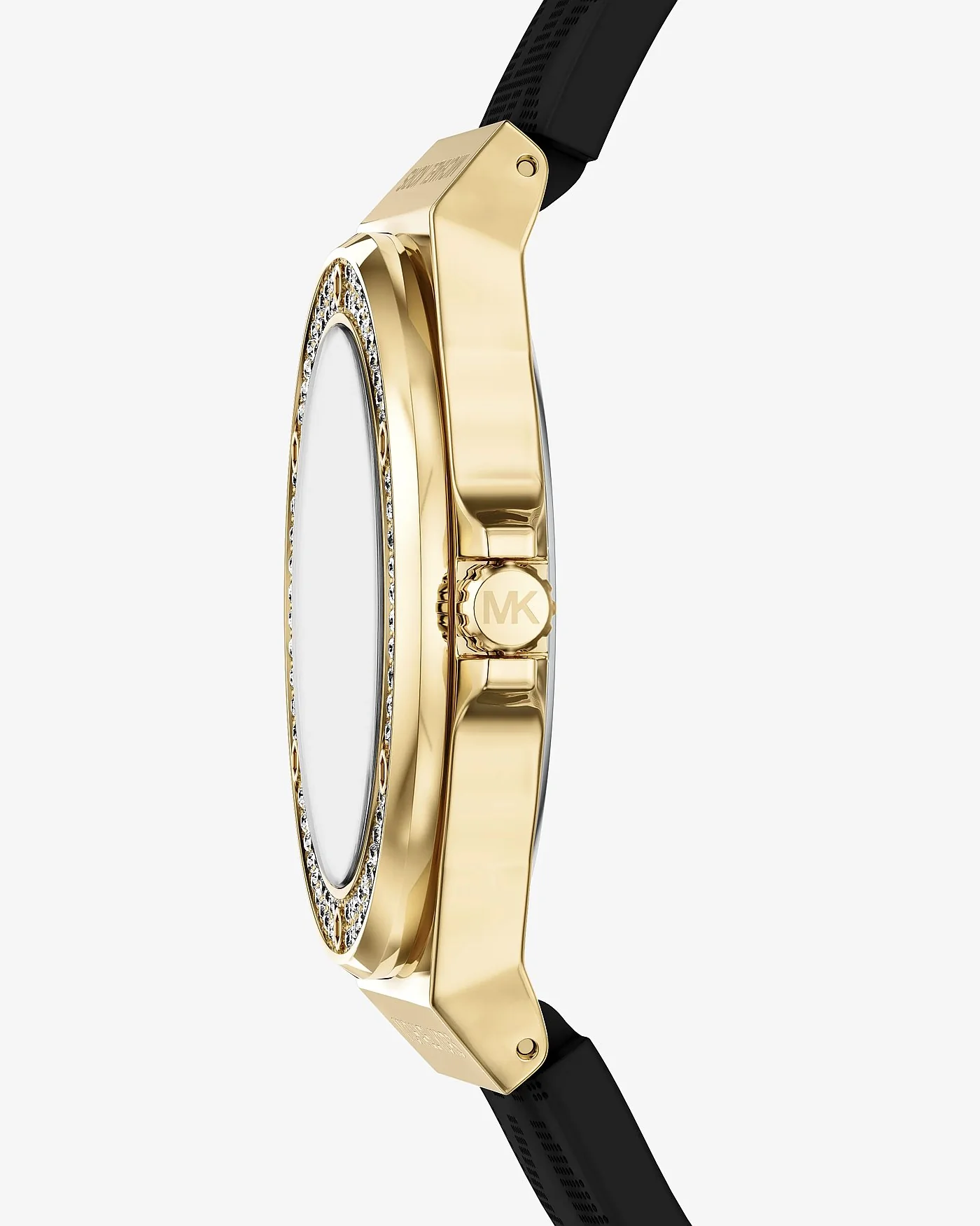 Наручные часы Michael Kors Lennox Pavé с золотистым корпусом на чёрном ремешке — 2