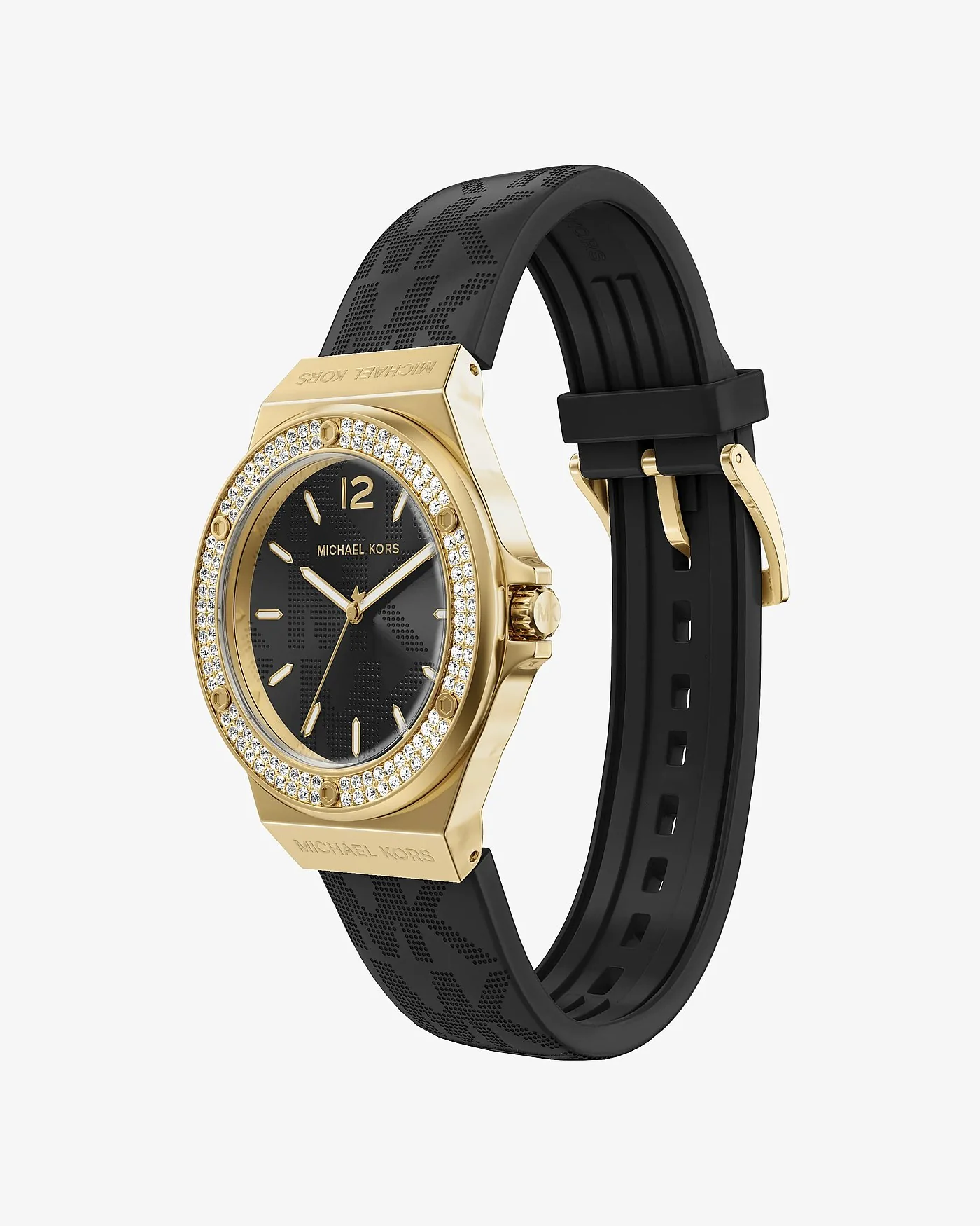 Наручные часы Michael Kors Lennox Pavé с золотистым корпусом на чёрном ремешке — 5