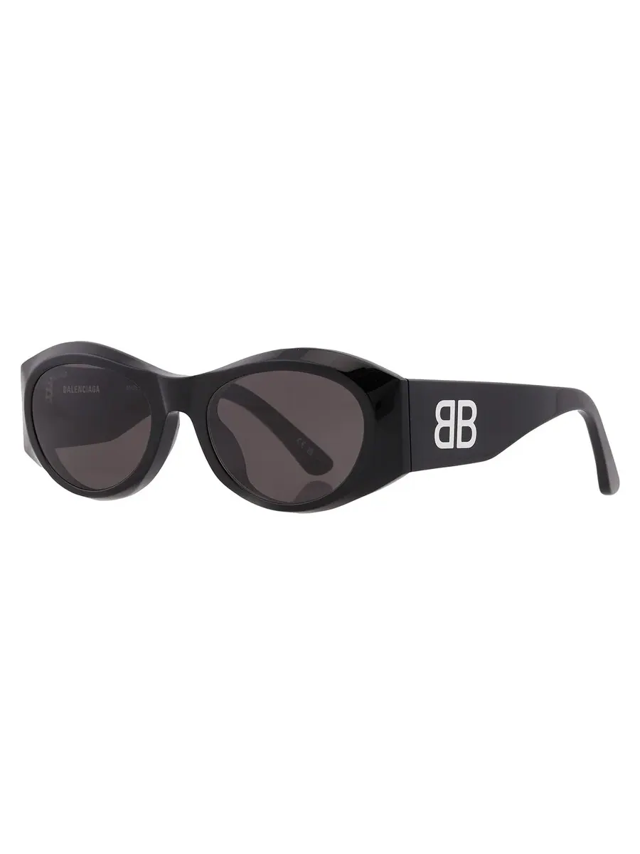 Женские солнцезащитные очки Balenciaga Grey Oval BB0396SK 001 55 — изображение 2 из 5, черный