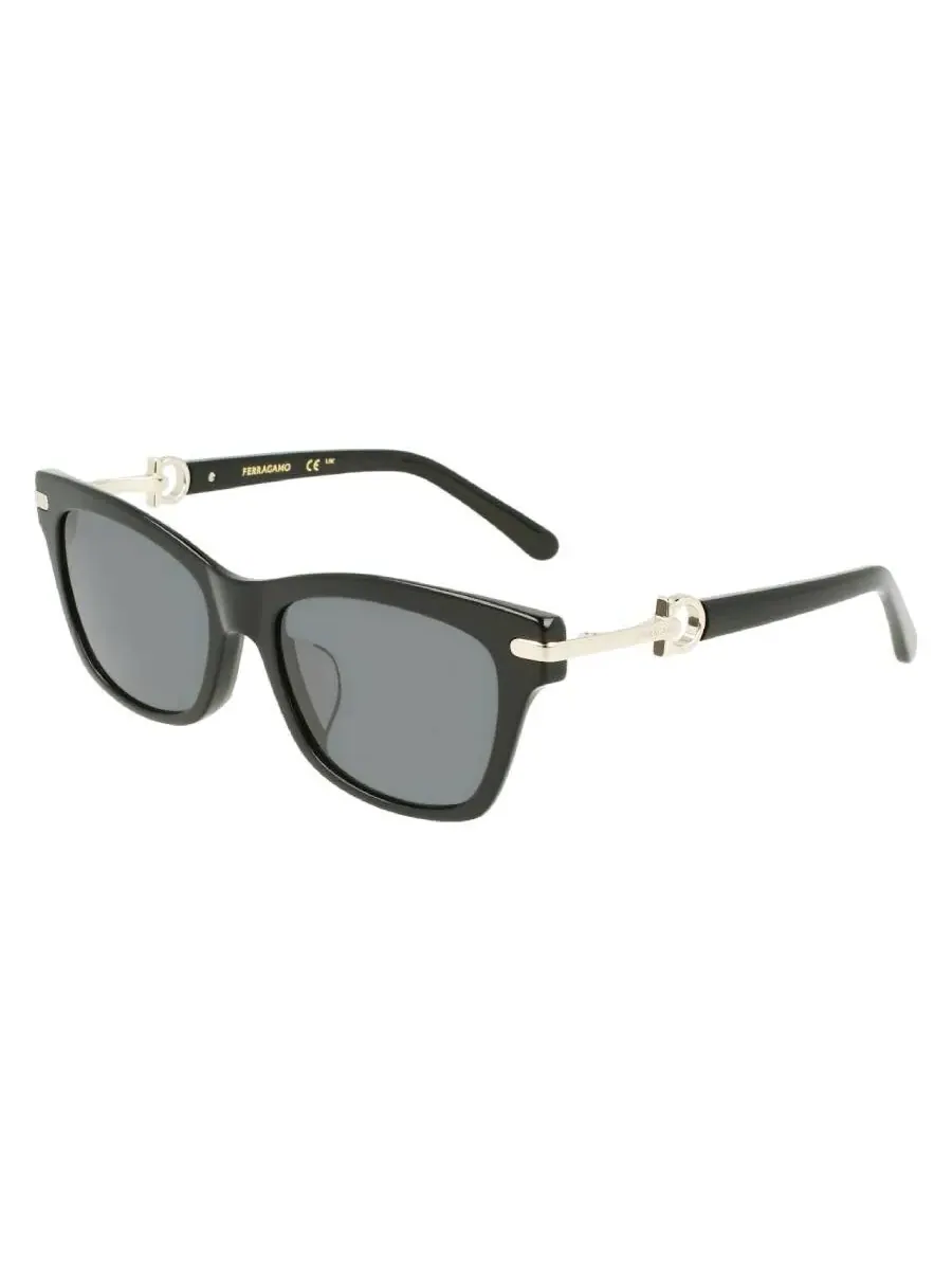 Серые прямоугольные женские солнцезащитные очки Ferragamo SF2019SLB 001 54 — изображение 2 из 3, черный