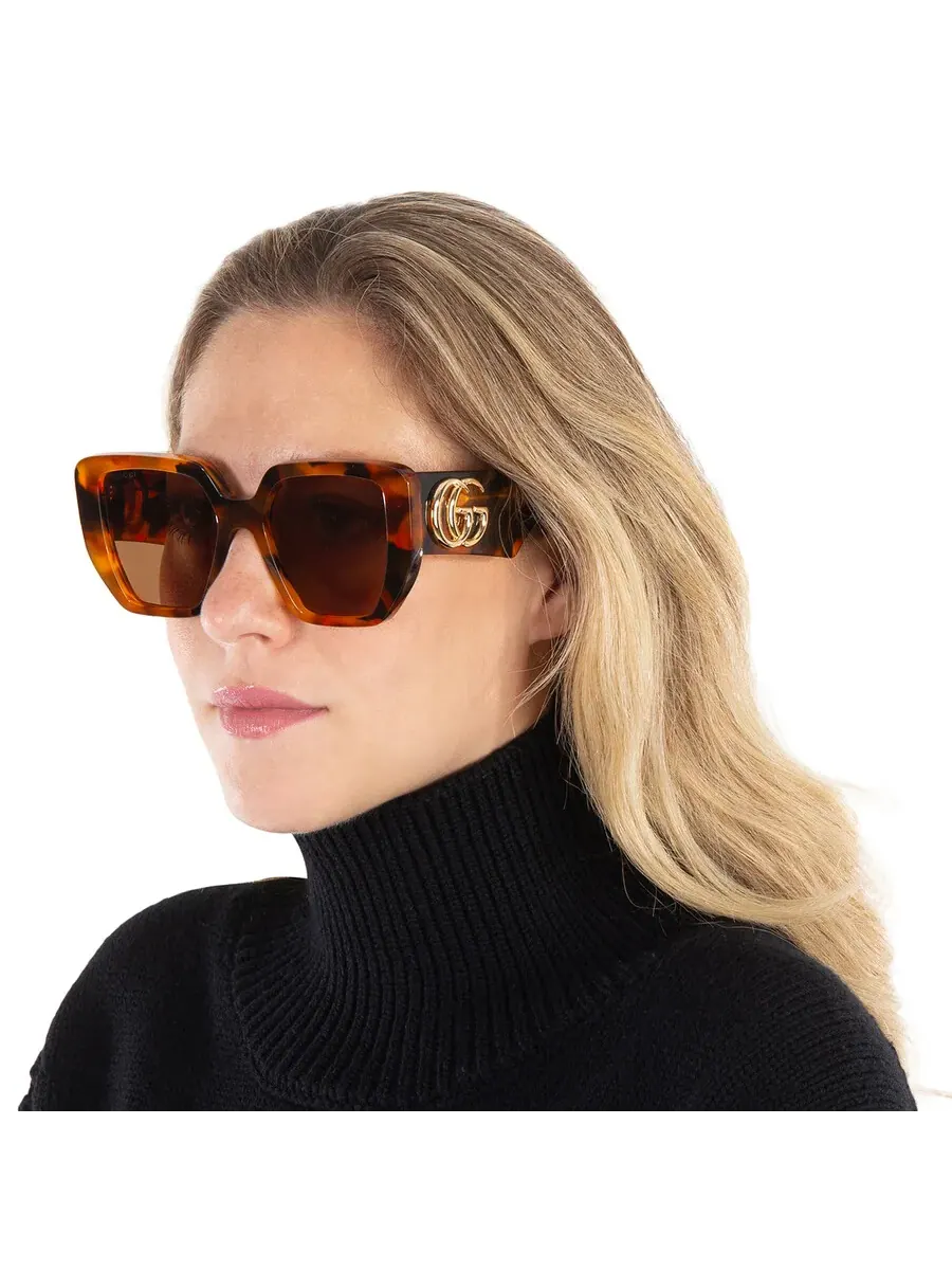 Женские солнцезащитные очки Gucci Brown Geometric GG0956S 007 54 — изображение 2 из 6, хавана