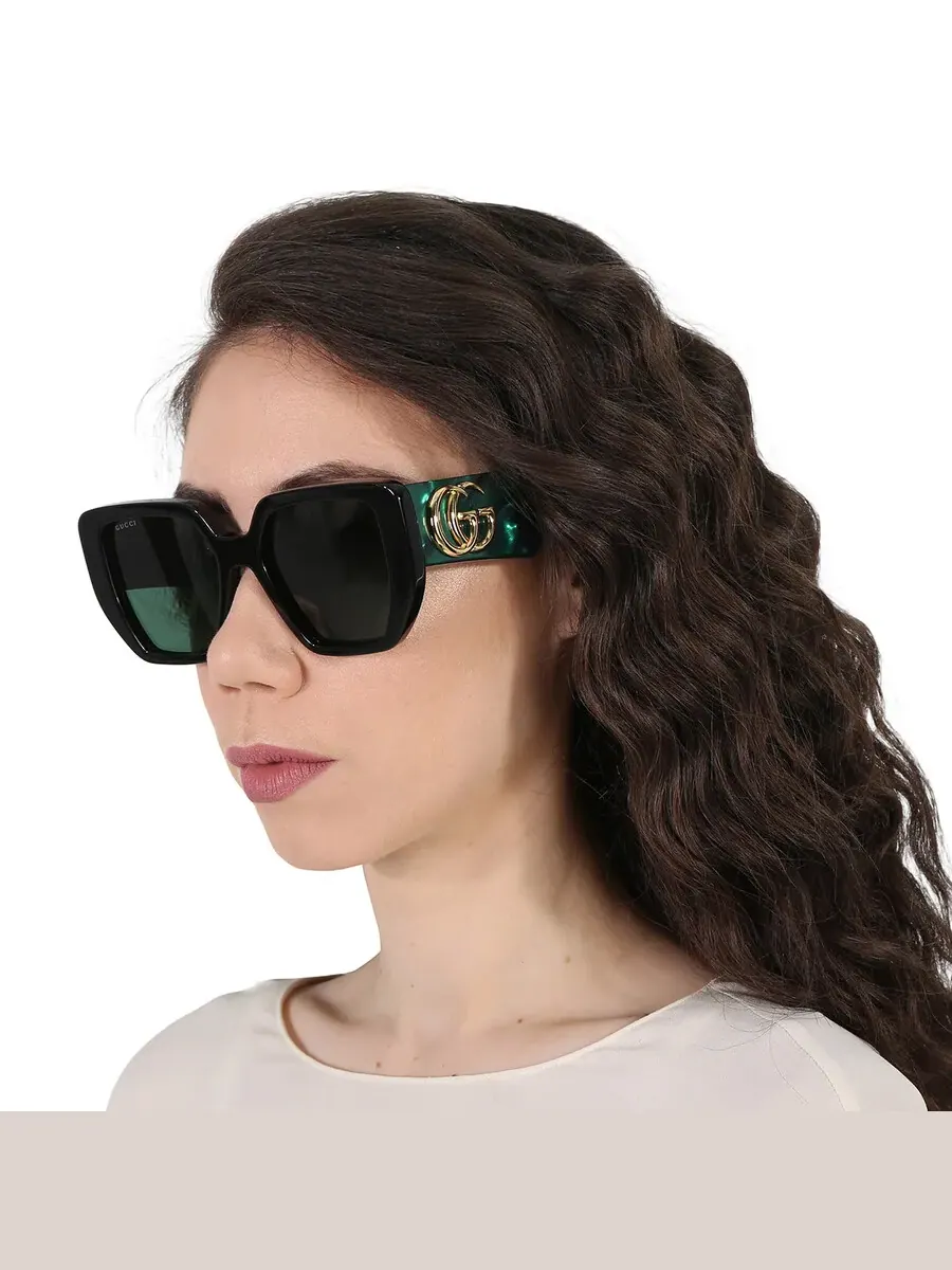 Женские солнцезащитные очки Gucci зеленого цвета с геометрическим узором GG0956S 001 54 — изображение 2 из 5, зеленый